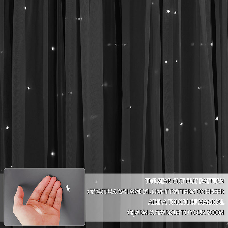 Star Cut Out Blackout Curtain With Sheer Voile Curtain Overlay 1 Panel KGORGE Store