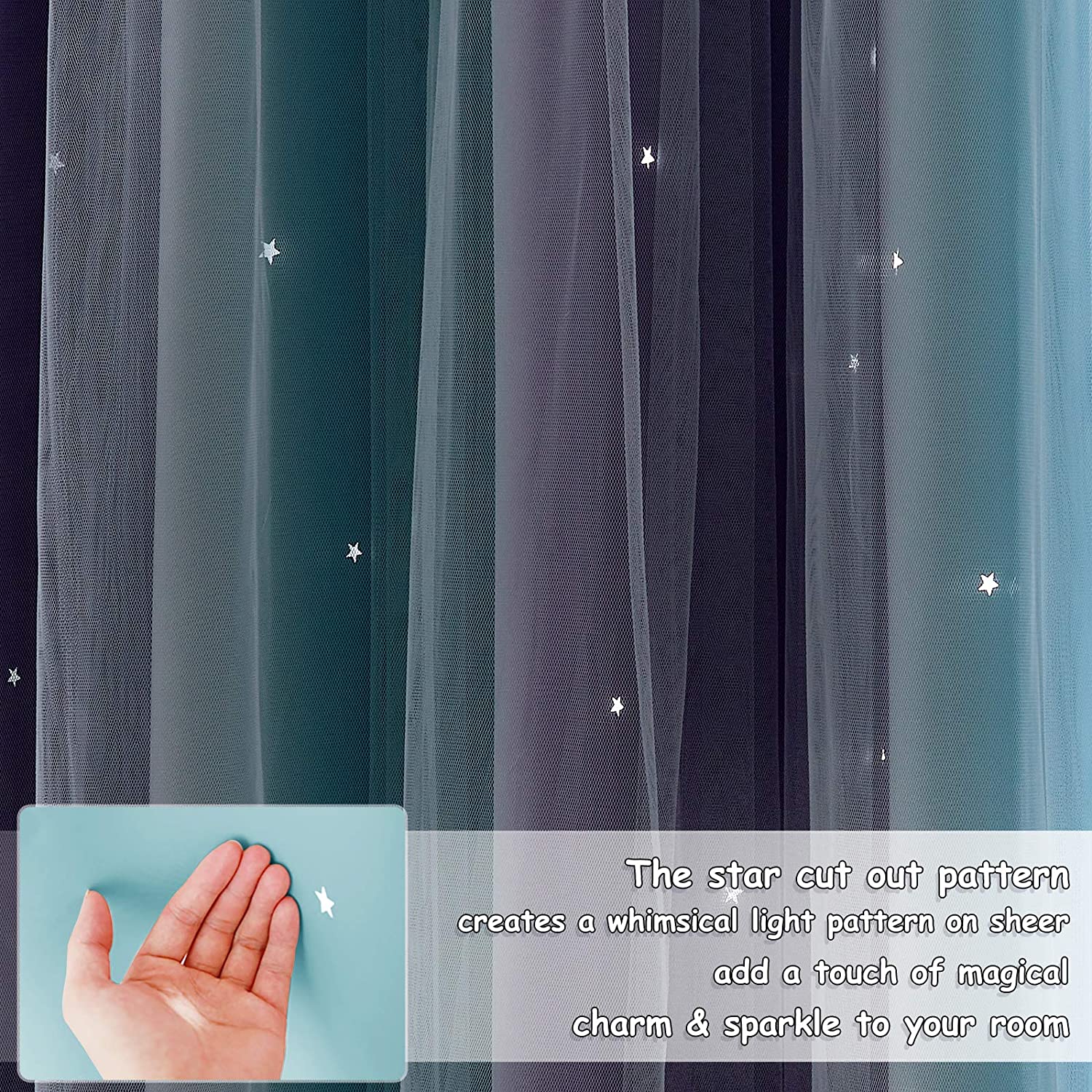 Star Cut Out Blackout Curtains With Sheer Curtain Overlay 2 Panels KGORGE Store