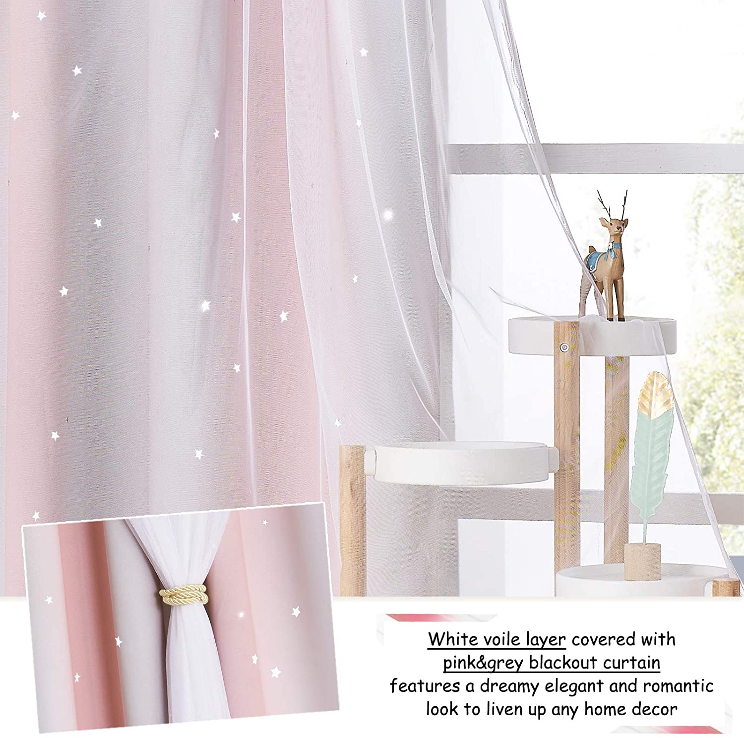 Star Cut Out Blackout Curtains With Sheer Curtain Overlay 2 Panels