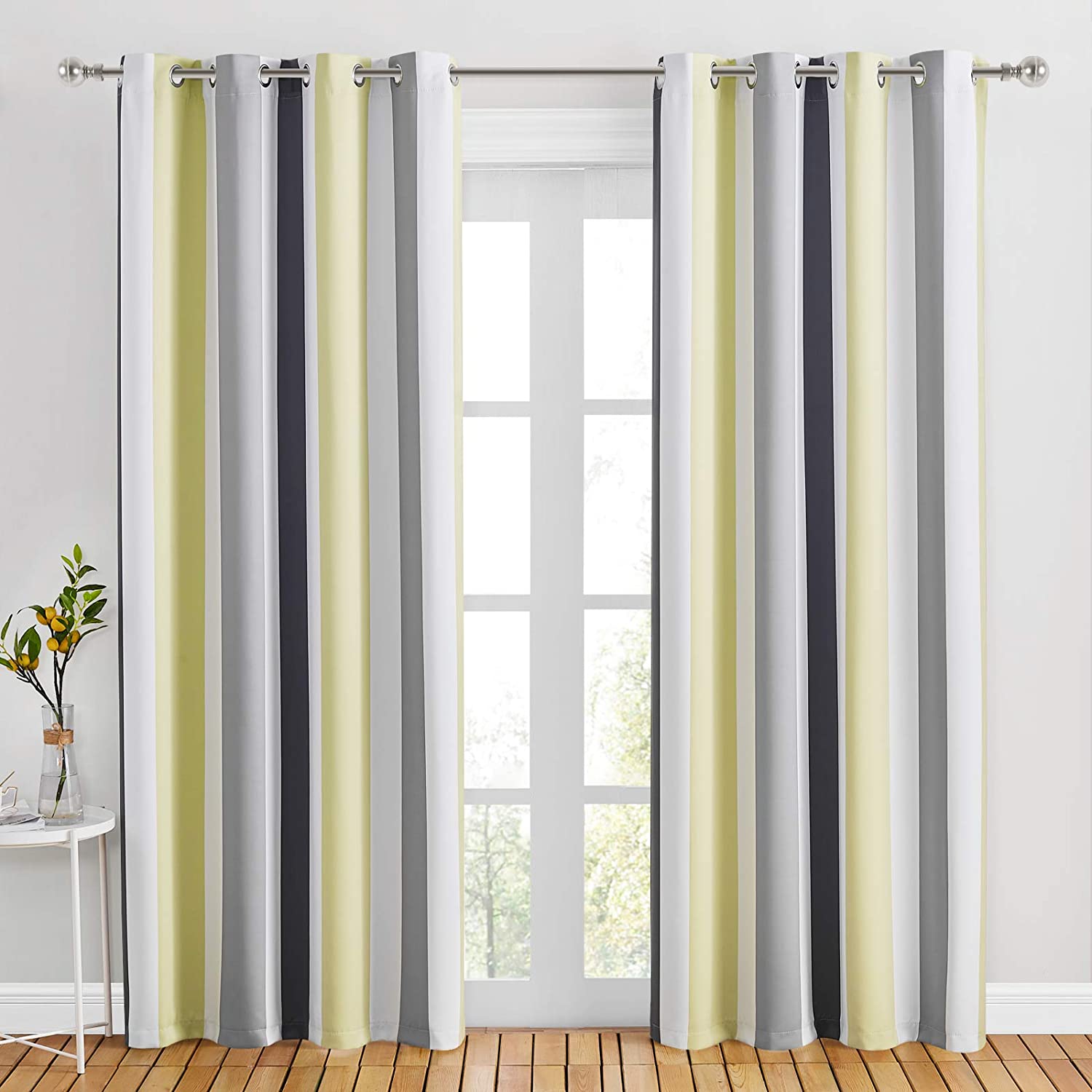Striped Grommet Blackout Curtains For Living Room And Bedroom 2 Panels KGORGE Store