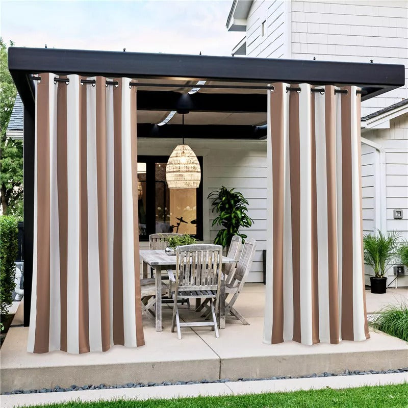 Striped Grommet Waterproof Privacy Blackout Outdoor Curtains For Patio, Gazebo, Pergola And Porch 1 Panel KGORGE Store