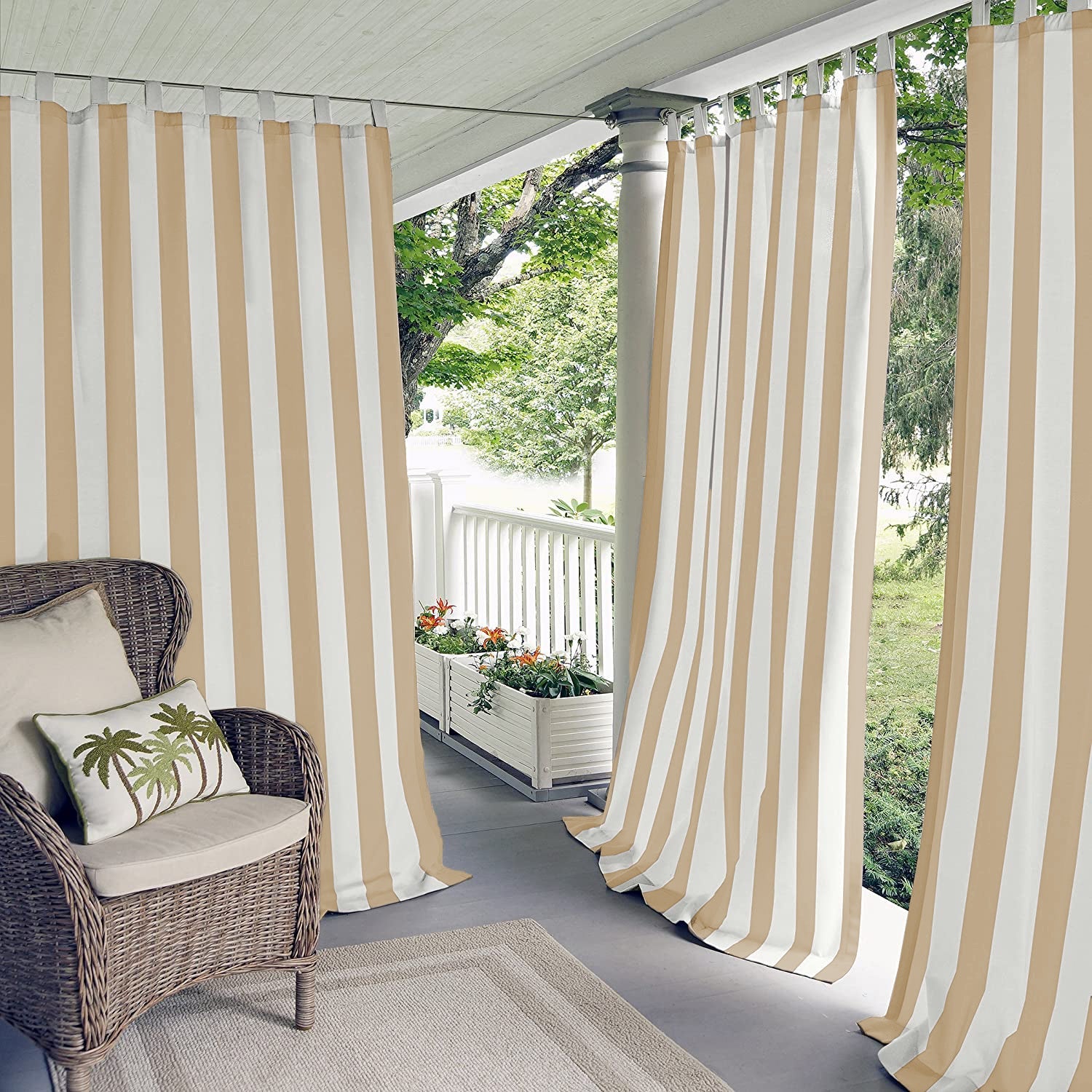 Striped Velcro Tab Top Waterproof Outdoor Curtains For Garage / Patio, 1 Panel KGORGE Store