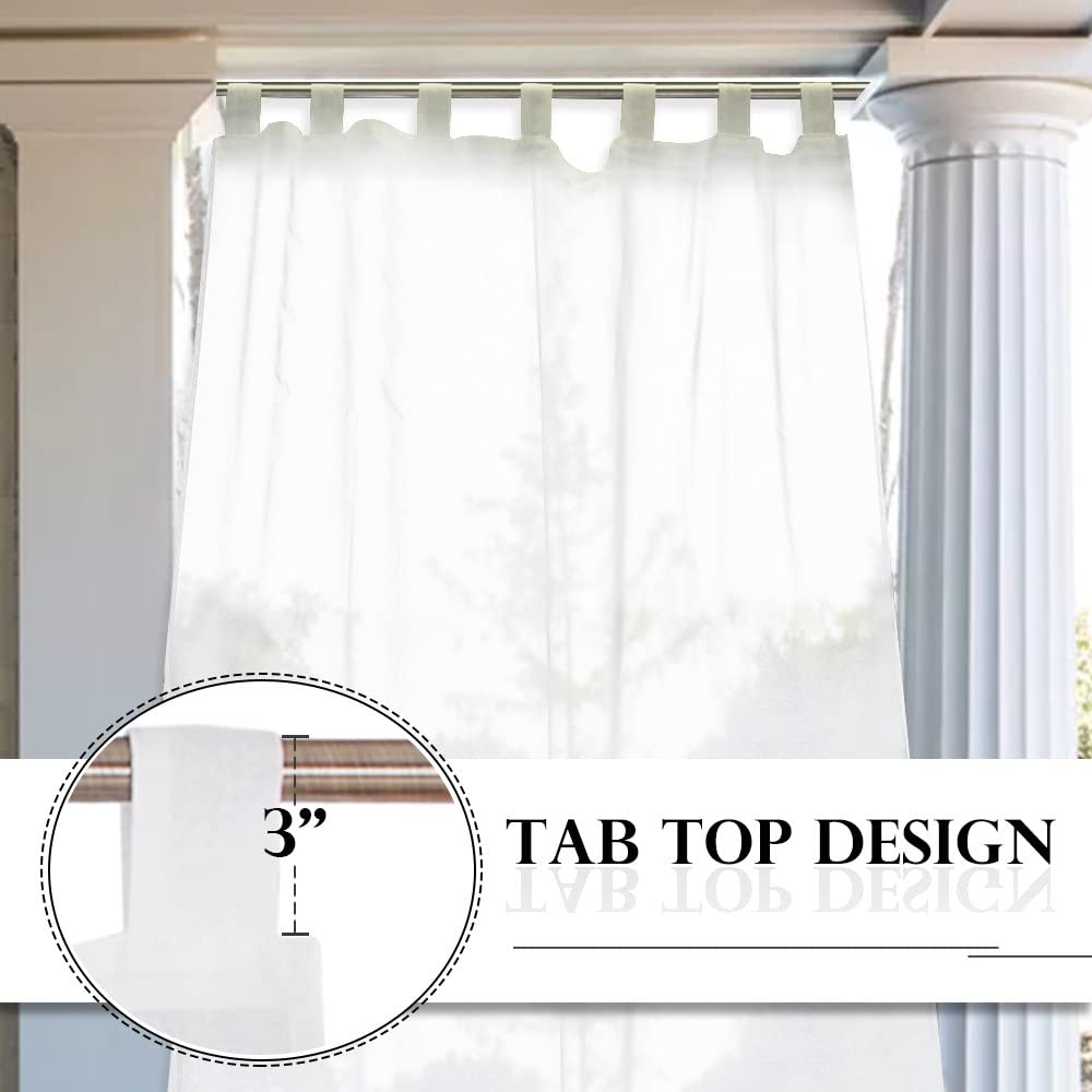 Tab Top Privacy Decorative Outdoor Sheer Linen Curtains With Tiebacks 2 Panels KGORGE Store