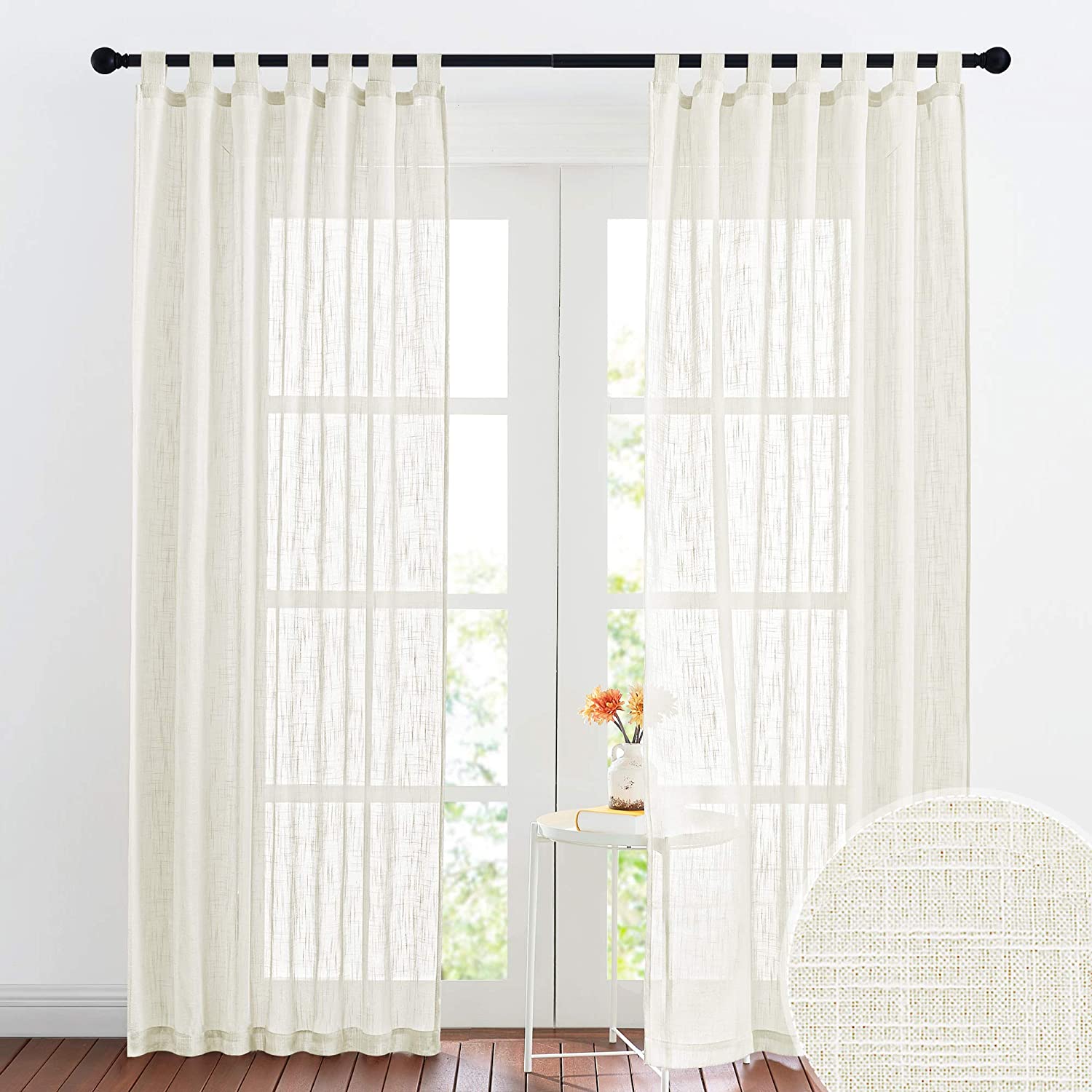 Tab Top Sheer Privacy Linen Curtains For Bedroom And Living Room 2 Panels KGORGE Store