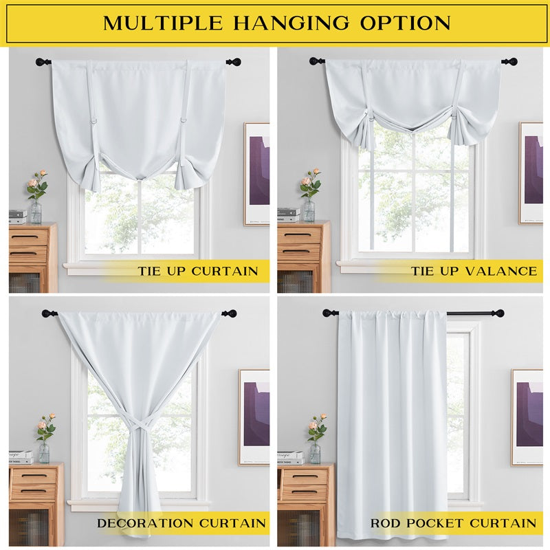 Tie Up Valance Curtains Rod Pocket Window Curtains 1 Piece KGORGE Store