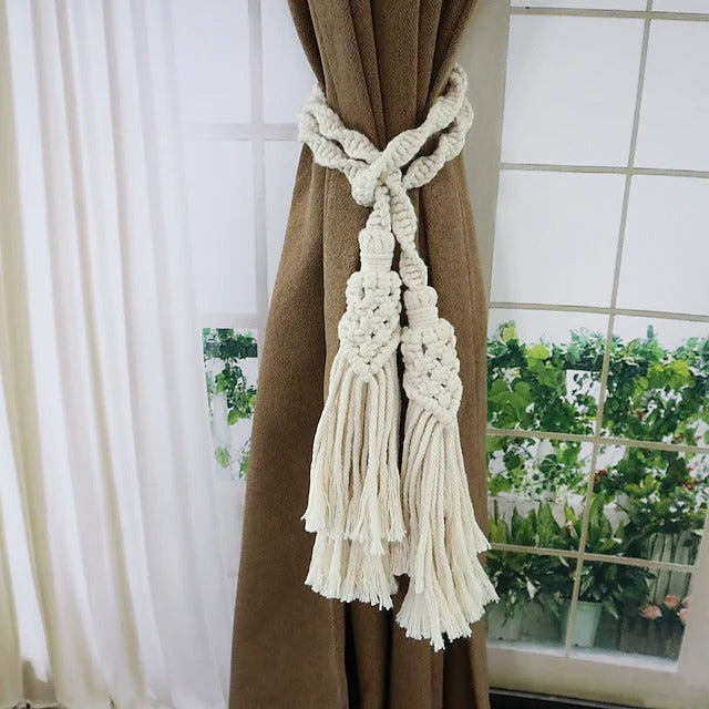 Tiebacks Curtain Accessories Window Treatments 1PC Hand Woven Tassel Tying Rope Tie Drawstring KGORGE Store