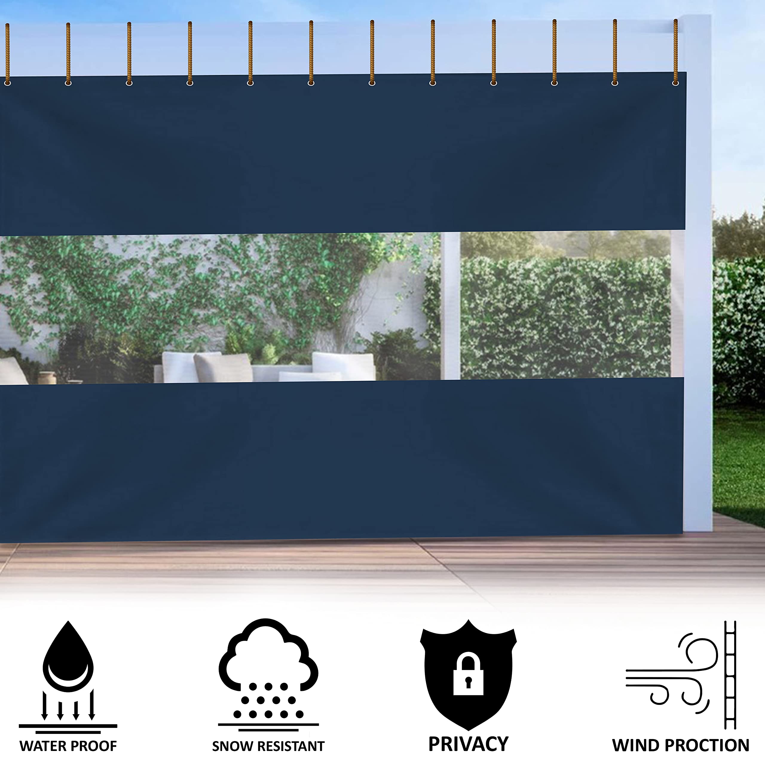Top & Bottom Grommet Canvas Curtain with PVC Panel for Pergola, Porch, Gazebos 1 Panel KGORGE Store