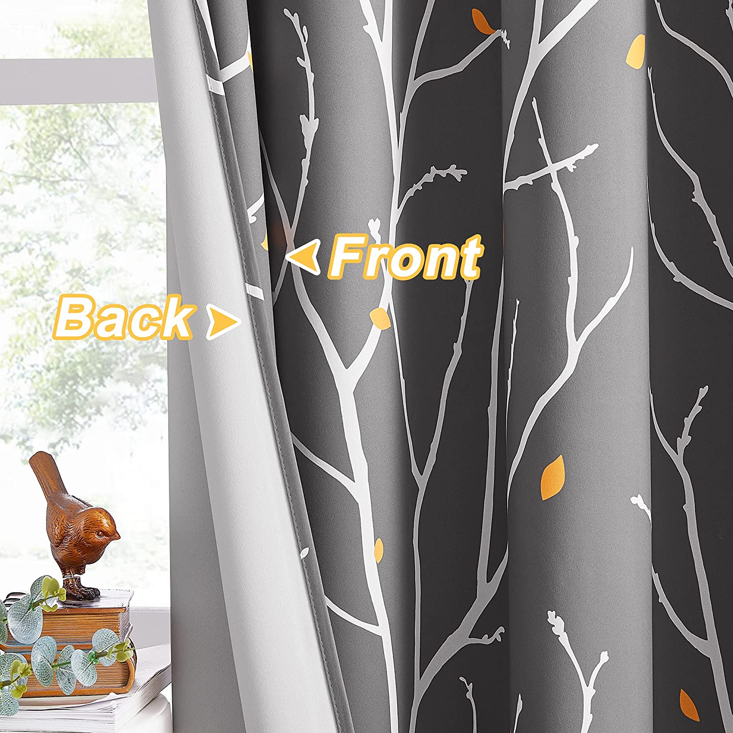 Tree Branch Grommet Blackout Curtains For Living Room And Bedroom 2 Panels KGORGE Store