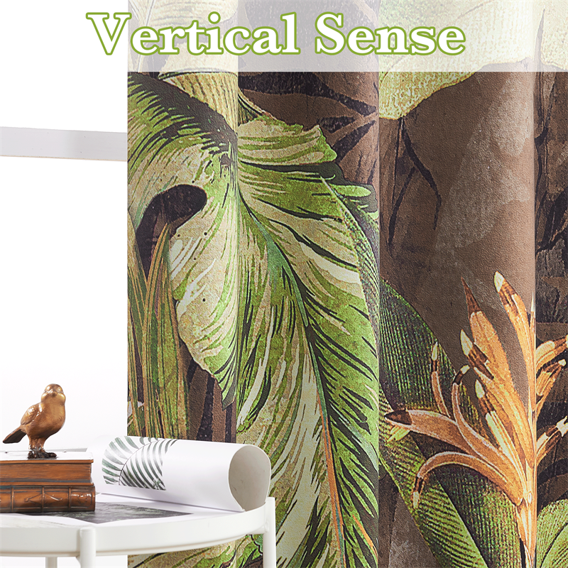 Tropical Leaves In Green And Brown Grommet Blackout Curtains For Living Room And Bedroom 2 Panels KGORGE Store