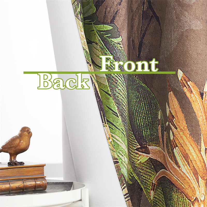 Tropical Leaves In Green And Brown Grommet Blackout Curtains For Living Room And Bedroom 2 Panels KGORGE Store