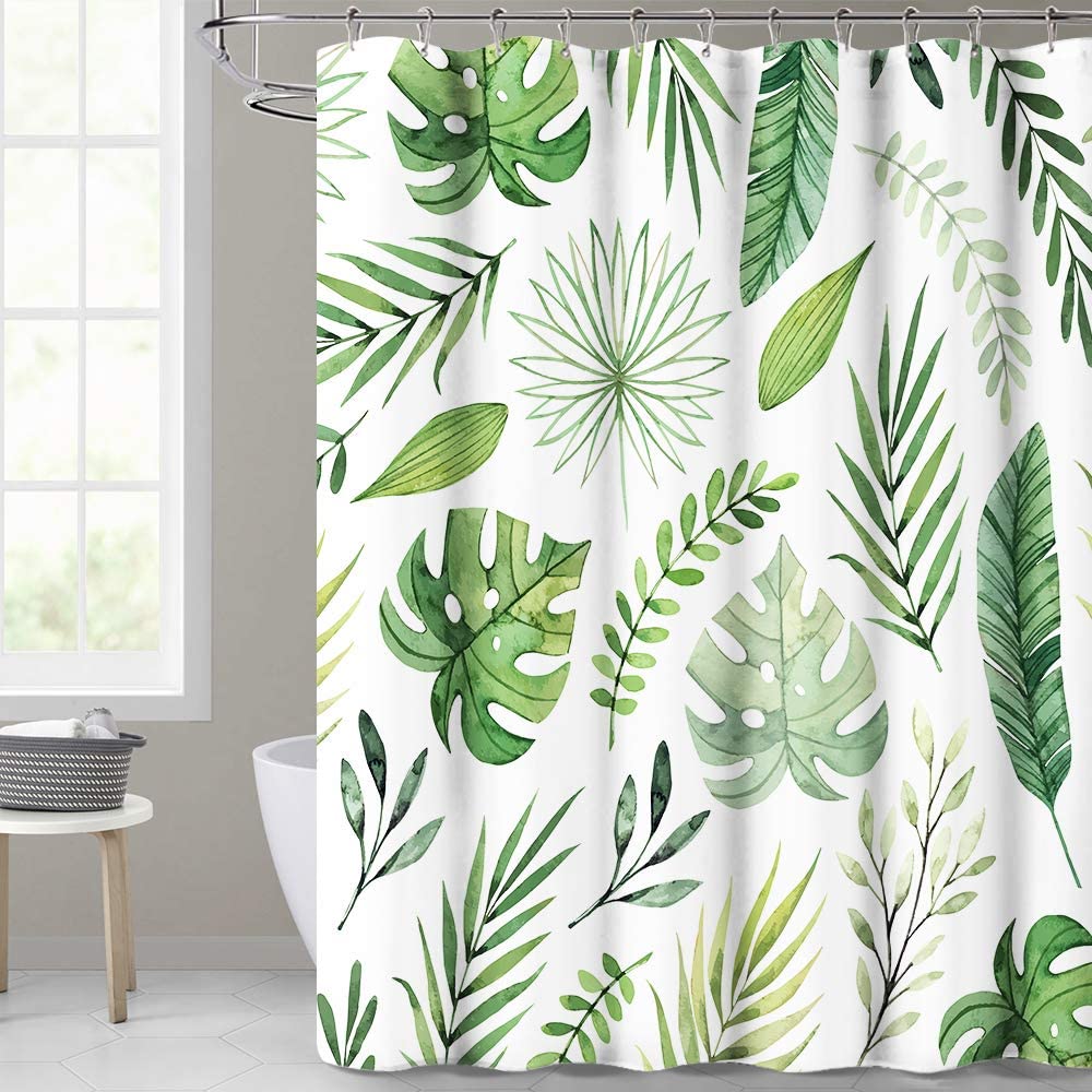 Tropical Leaves Print Shower Curtain 1 Panel With 12 Hooks KGORGE Store