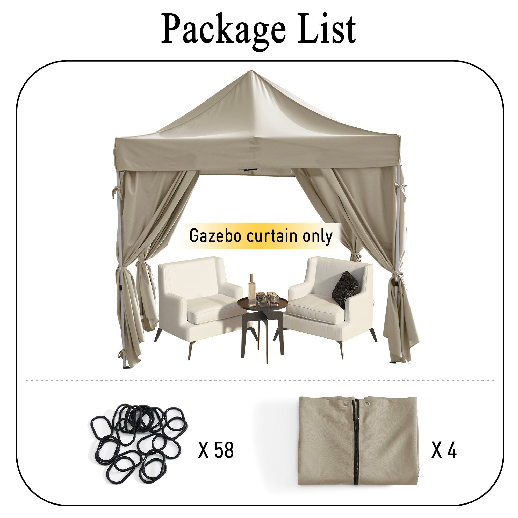 Waterproof Outdoor Canvas Curtain Side Panel Walls for Pergola, Porch, Gazebos, 4 Panel KGORGE Store