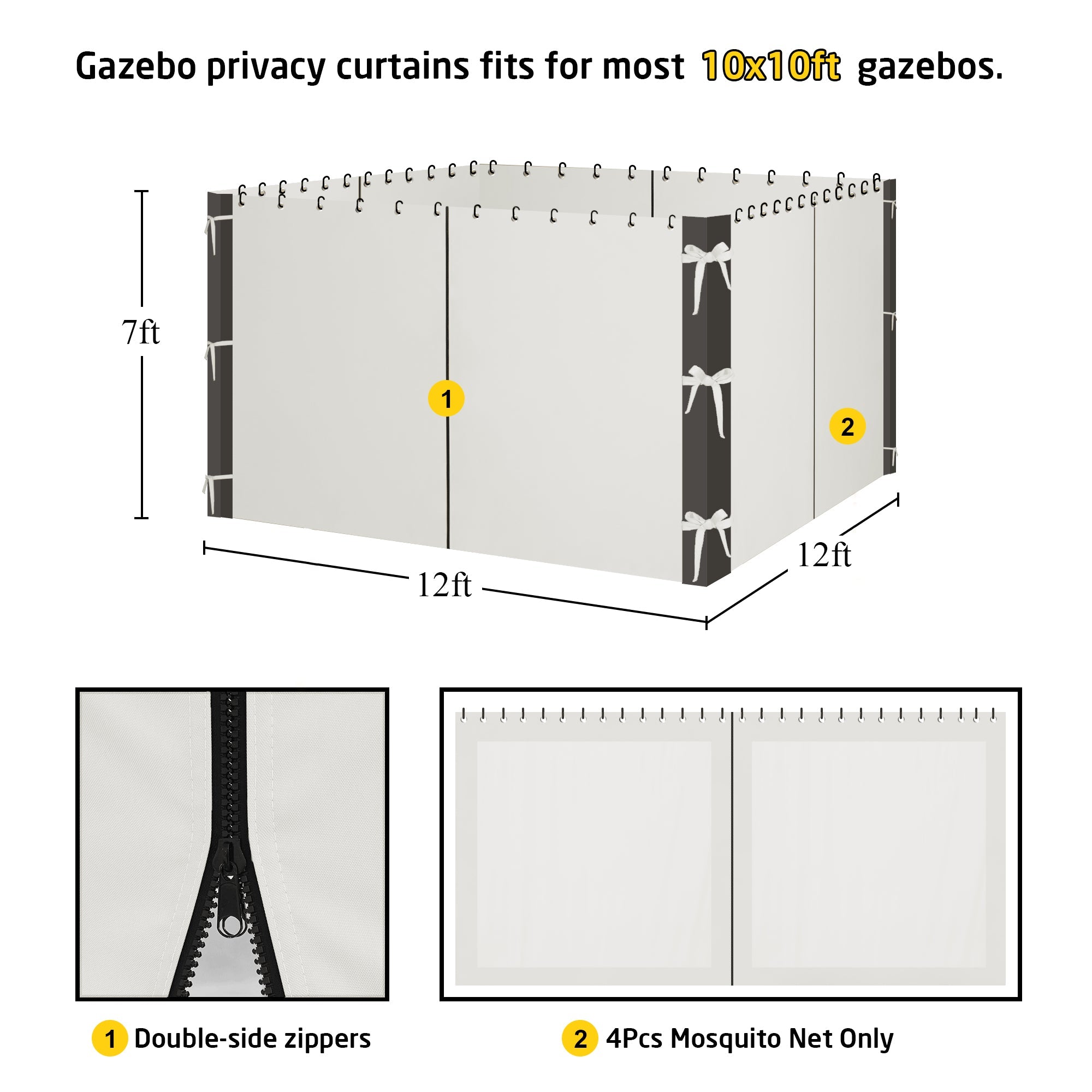 Waterproof Outdoor Canvas Curtain Side Panel Walls for Pergola, Porch, Gazebos, 4 Panel KGORGE Store