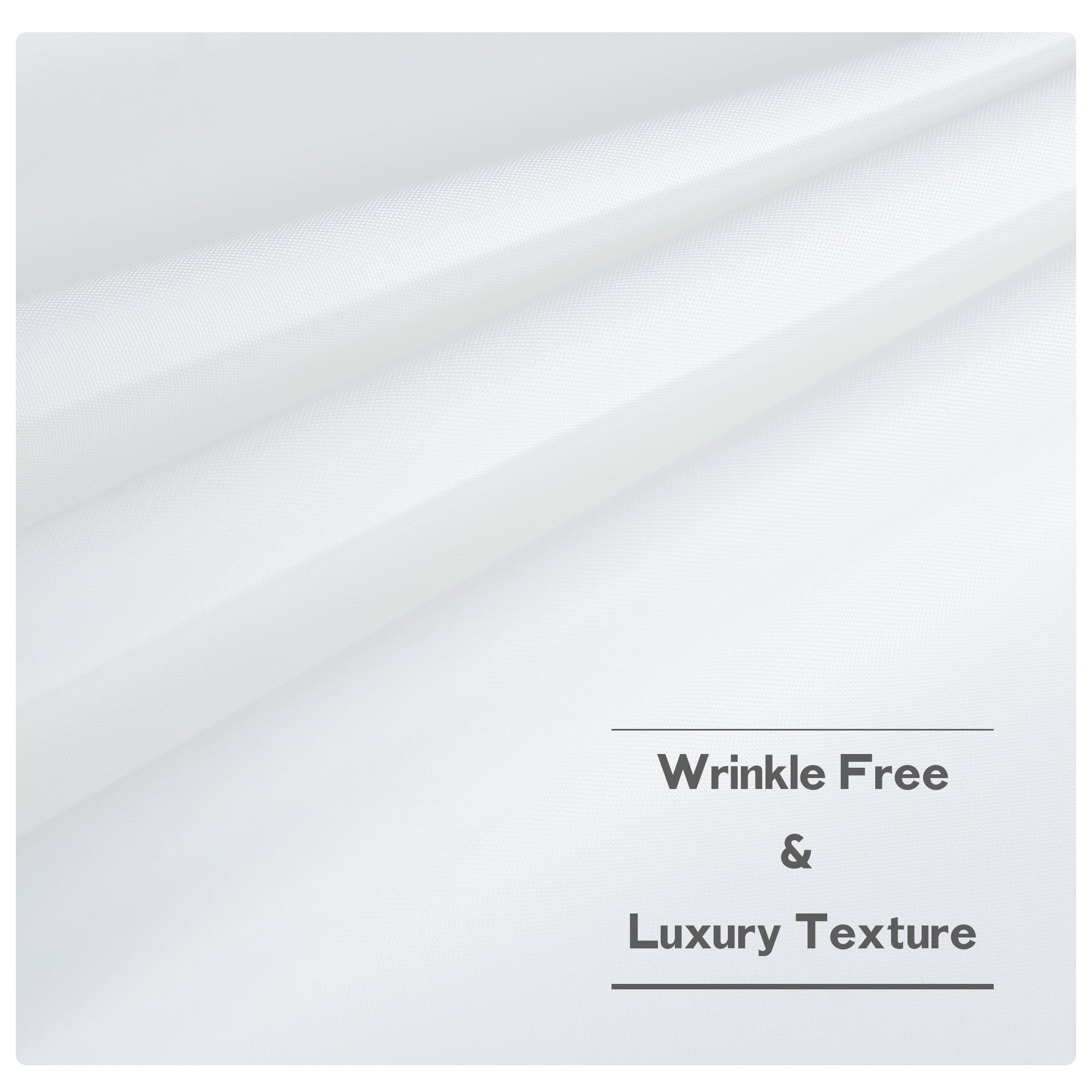 White waterproof outdoor canvas curtain fabric with wrinkle-free, luxury texture and soft folds, ideal for patio privacy.