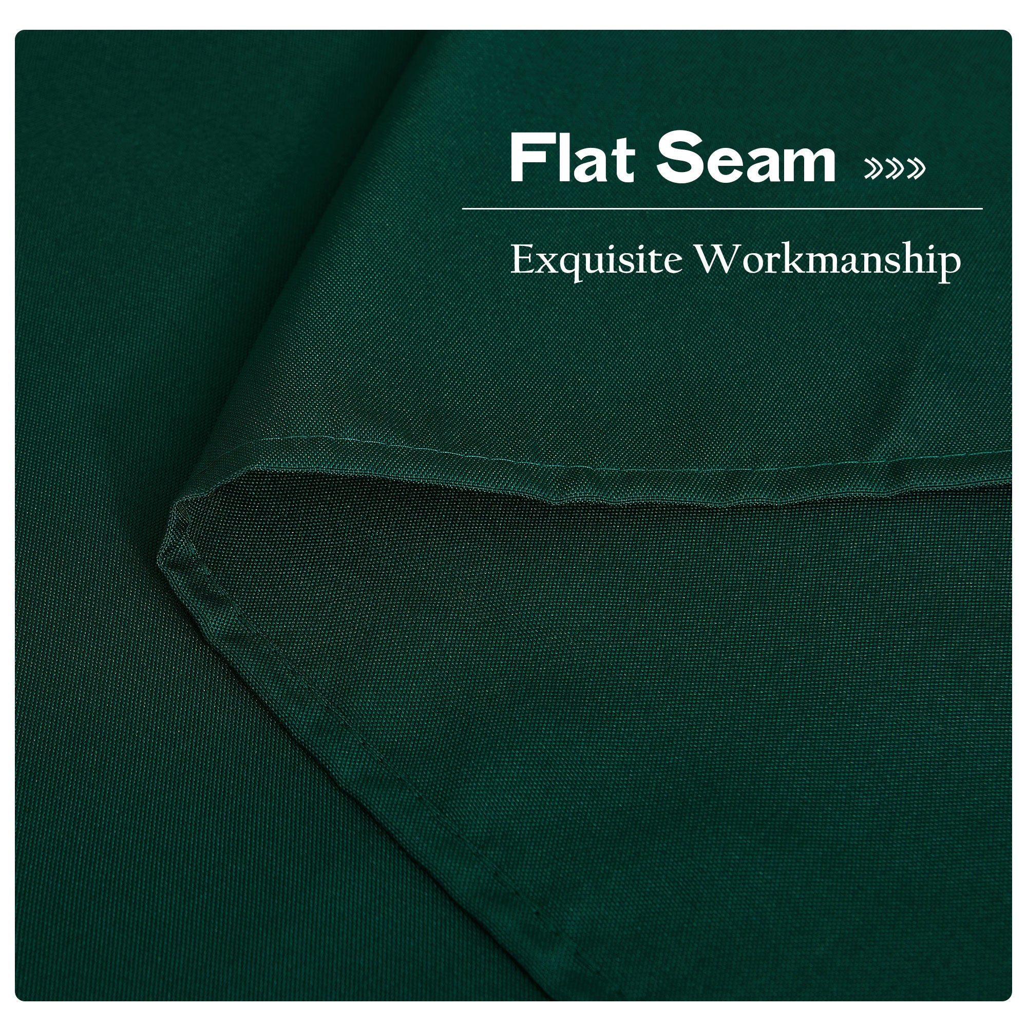 Dark green waterproof outdoor canvas curtain with a flat seam detail, showcasing exquisite workmanship for patio durability.