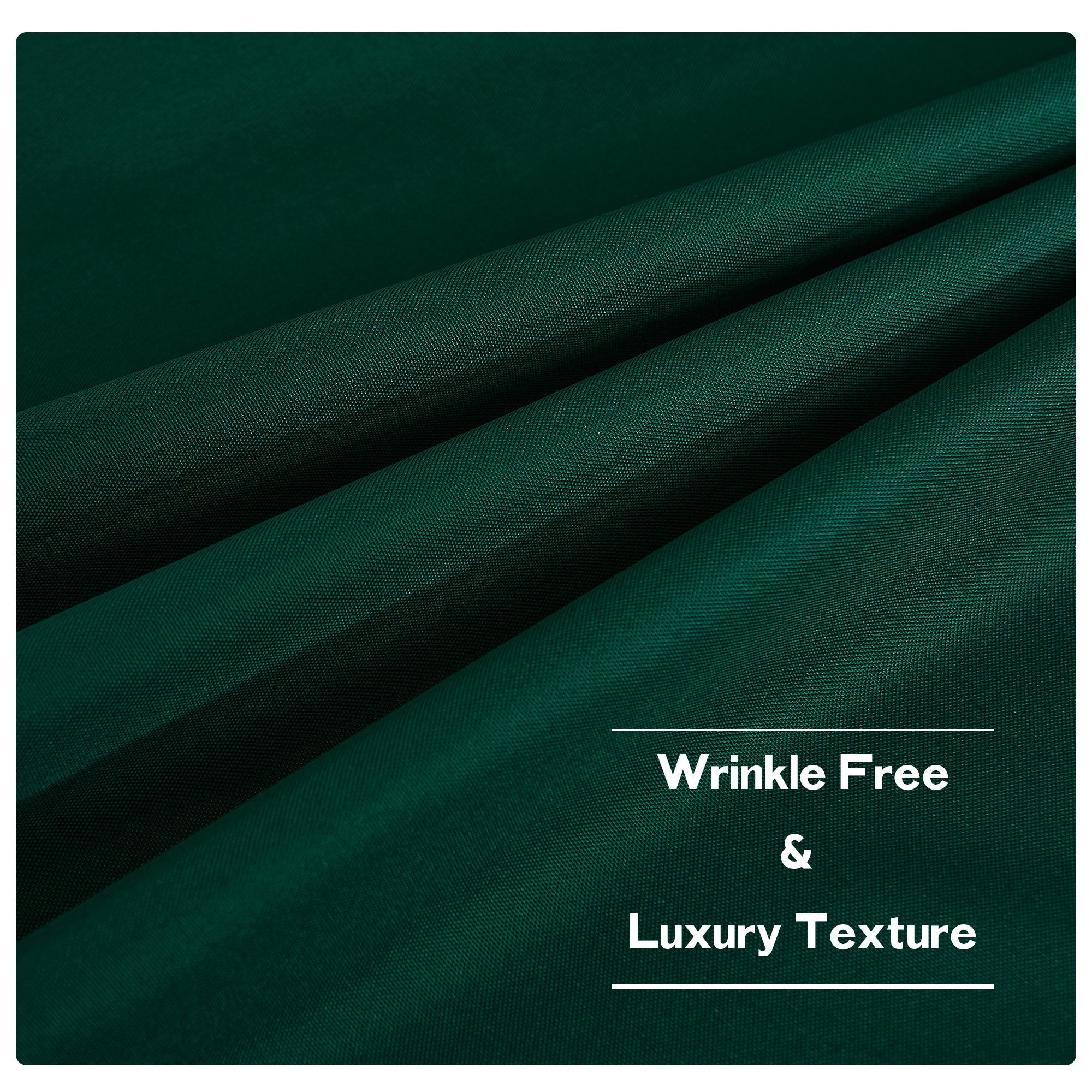 Close-up of deep green waterproof outdoor canvas curtain fabric, highlighting its wrinkle-free and luxury texture.