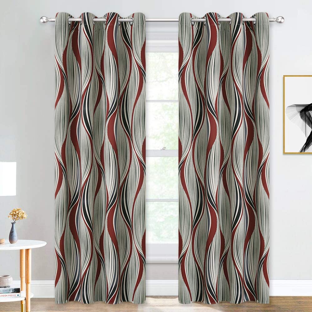 Wave Print Grommet Blackout Curtains For Living Room And Bedroom 2 Panels KGORGE Store