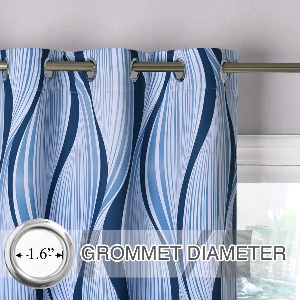 Wave Print Grommet Blackout Curtains For Living Room And Bedroom 2 Panels KGORGE Store