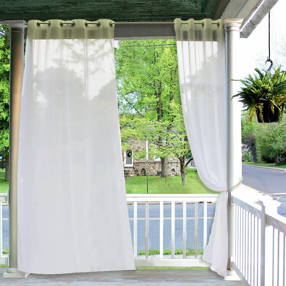 White Grommet Privacy Decorative Outdoor Sheer Linen Curtains 2 Panels KGORGE Store