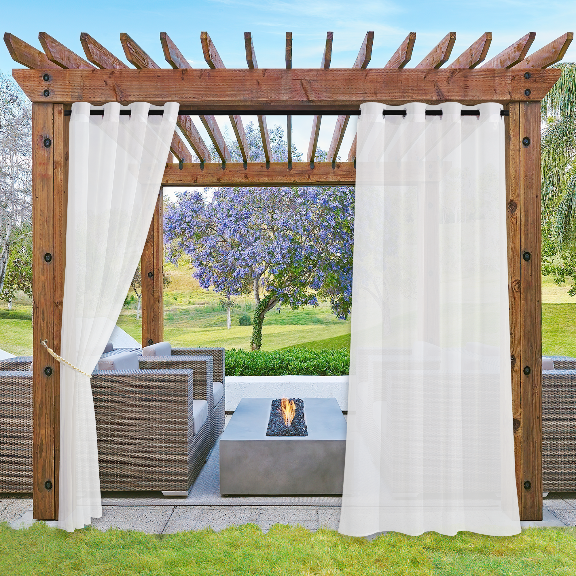 White Grommet Privacy Decorative Outdoor Sheer Linen Curtains 2 Panels KGORGE Store