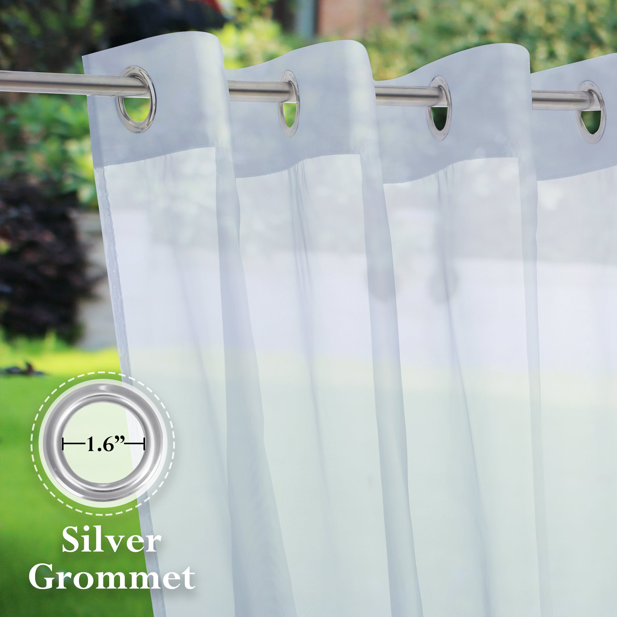 White Grommet Waterproof Privacy Decorative Outdoor Sheer Curtains With Tieback Rope  1 Panel KGORGE Store