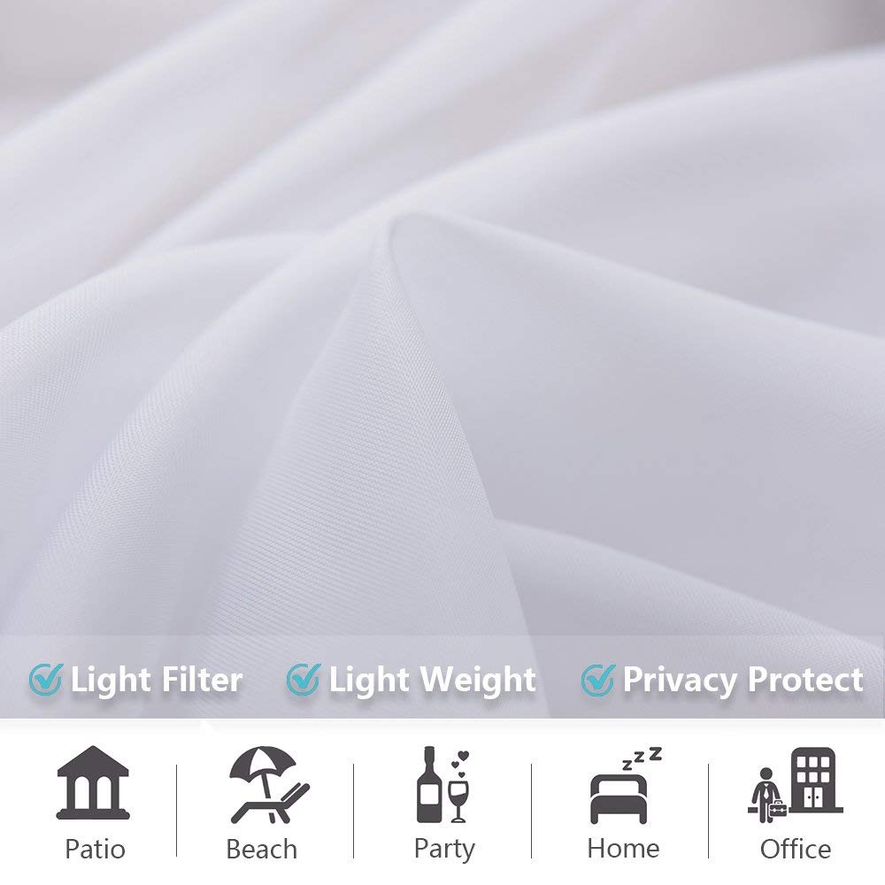 White sheer outdoor curtain fabric texture, emphasizing light filtering, lightweight feel, and privacy protection. Ideal for patio, home, office.