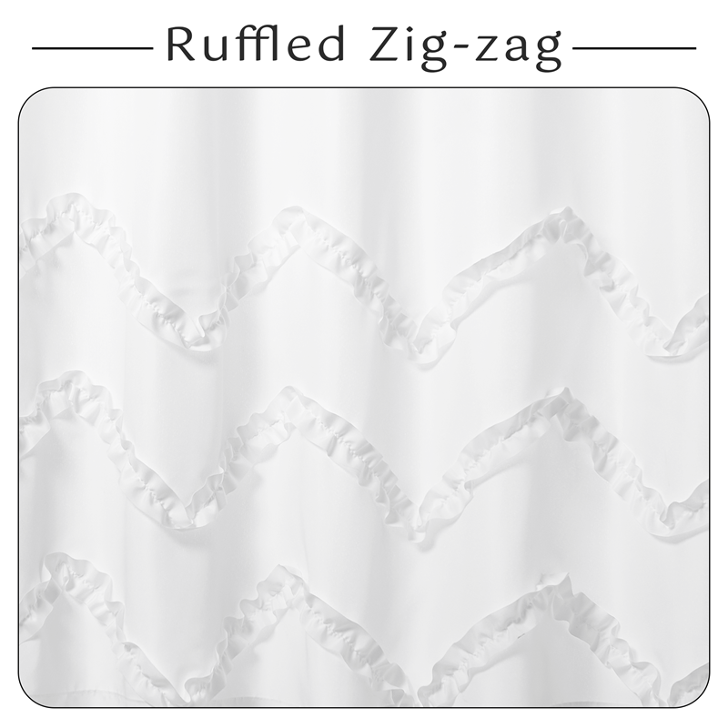 White Ruffle Fabric Shower Curtain with Zig-zag Stripes Farmhouse Washable and Waterproof Curtains for Bathroom KGORGE Store