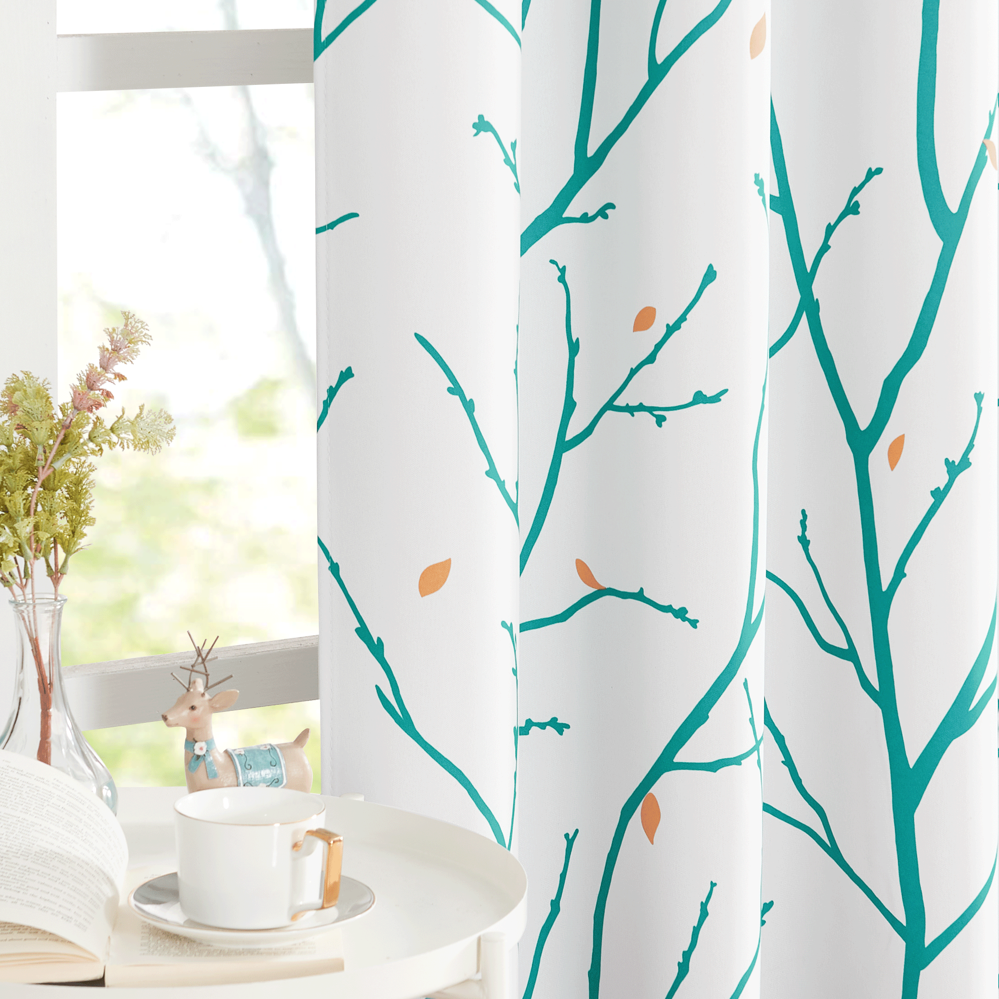 White Tree Branch Grommet Blackout Curtains For Living Room And Bedroom 2 Panels KGORGE Store