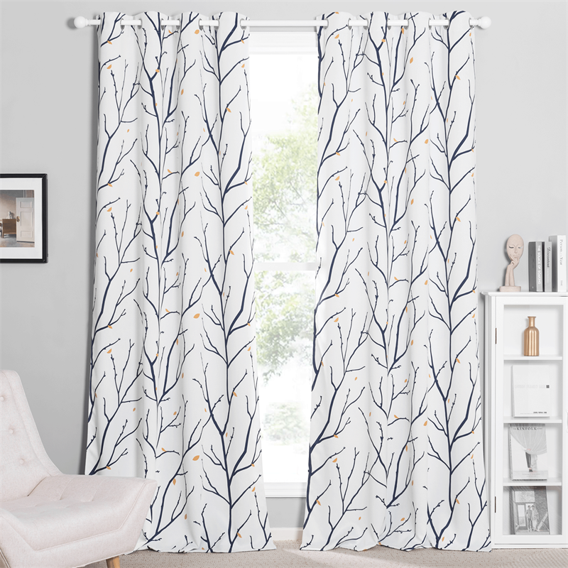 White Tree Branch Grommet Blackout Curtains For Living Room And Bedroom 2 Panels KGORGE Store