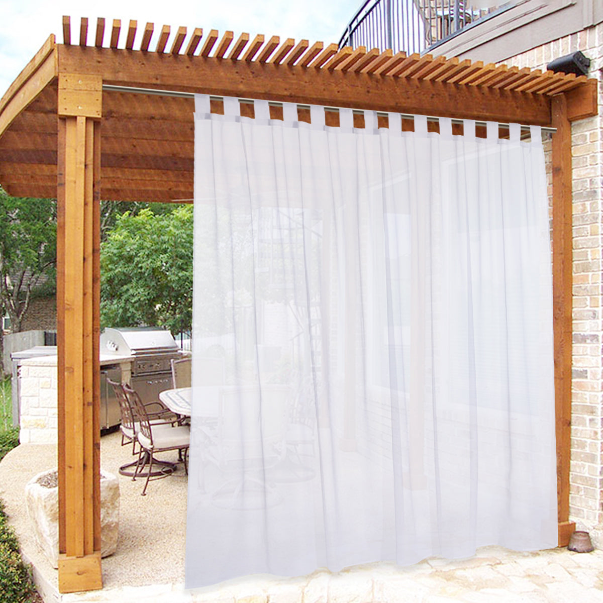White Velcro Tab Top Waterproof Privacy Decorative Outdoor Sheer Curta